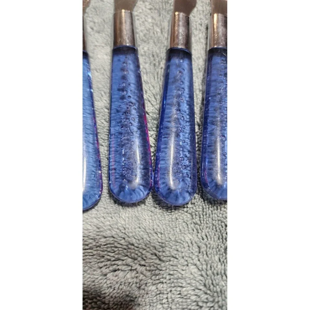 Vtg Flatware Stainless Steel Silverware 10 Settings Blue Lucite Plastic